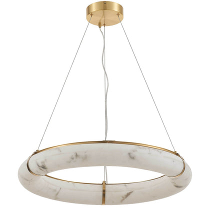 Dainolite Reuben 27in 1-Light LED Pendant | Contemporary Aged Brass and Faux Alabaster Acrylic | Dining Room & Living Room | Model RBN-2768LEDP-AGB-ALB