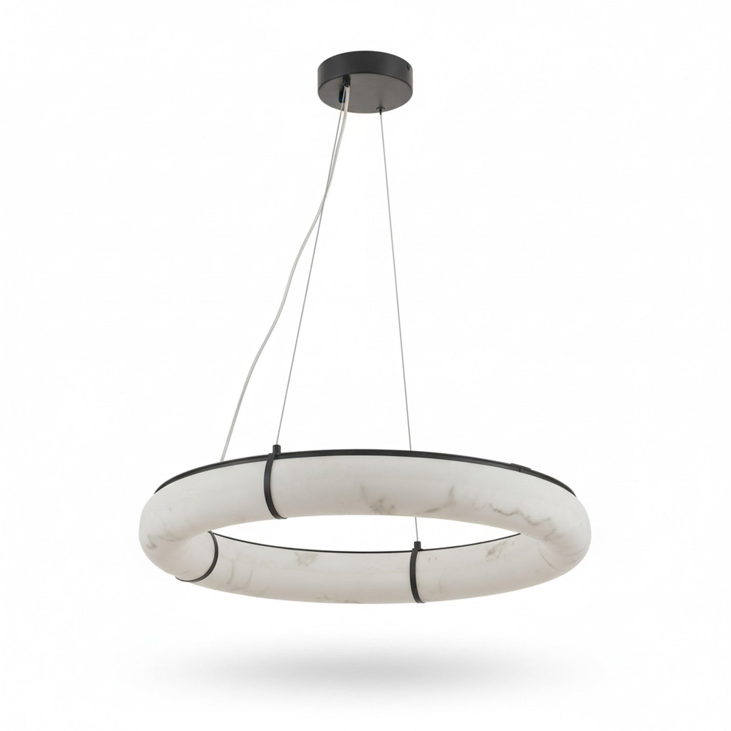 Dainolite Reuben 27in 1-Light LED Pendant | Contemporary Matte Black and Faux Alabaster Acrylic | Dining Room & Living Room | Model RBN-2768LEDP-MB-ALB