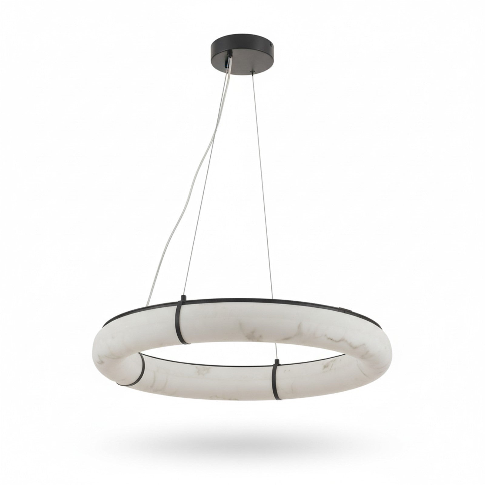Dainolite Reuben 27in 1-Light LED Pendant | Contemporary Matte Black and Faux Alabaster Acrylic | Dining Room & Living Room | Model RBN-2768LEDP-MB-ALB