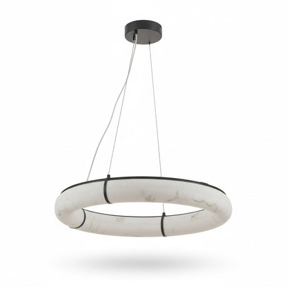 Dainolite Reuben 27in 1-Light LED Pendant | Contemporary Matte Black and Faux Alabaster Acrylic | Dining Room & Living Room | Model RBN-2768LEDP-MB-ALB