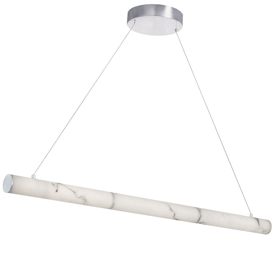 Dainolite Reuben 40in 1-Light Linear Pendant | Contemporary Polished Chrome and White Faux Alabaster | Kitchen Island | Model RBN-4030HP-PC-ALB