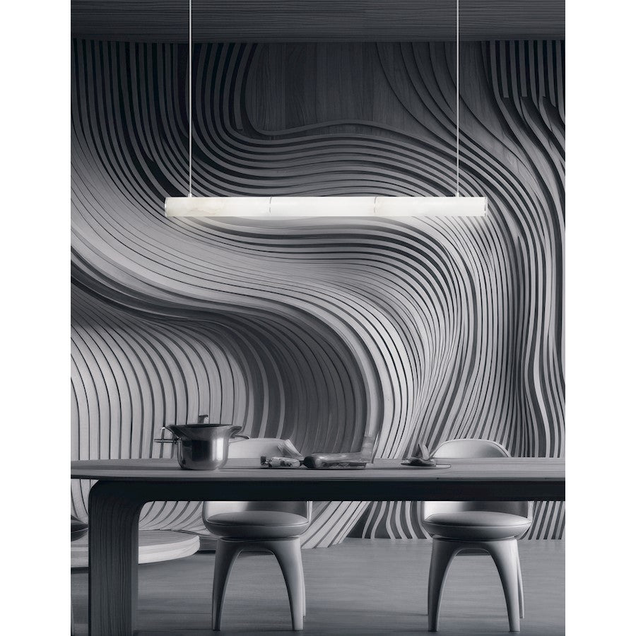 Dainolite Reuben 40in 1-Light Linear Pendant | Contemporary Polished Chrome and White Faux Alabaster | Kitchen Island | Model RBN-4030HP-PC-ALB