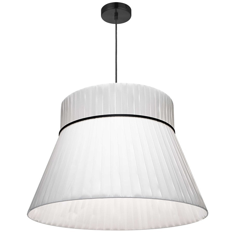Dainolite Rochelle 24in 1-Light Pendant | Transitional Black and White Ribbon Shade | Kitchen Island & Dining Room | Model RCH-241P-MB-WH