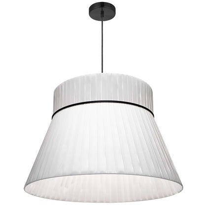 Dainolite Rochelle 24in 1-Light Pendant | Transitional Black and White Ribbon Shade | Kitchen Island & Dining Room | Model RCH-241P-MB-WH