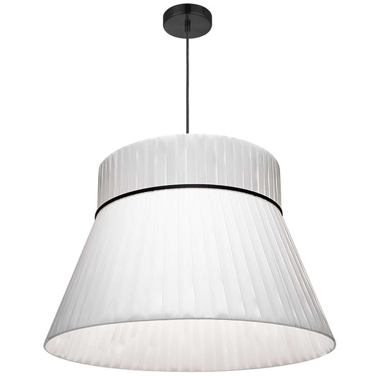 Dainolite Rochelle 24in 1-Light Pendant | Transitional Black and White Ribbon Shade | Kitchen Island & Dining Room | Model RCH-241P-MB-WH