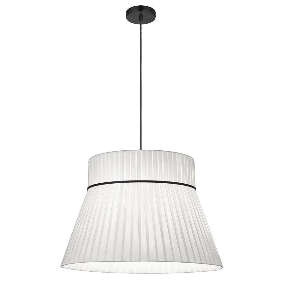 Dainolite Rochelle 24in 1-Light Pendant | Transitional Black and White Ribbon Shade | Kitchen Island & Dining Room | Model RCH-241P-MB-WH