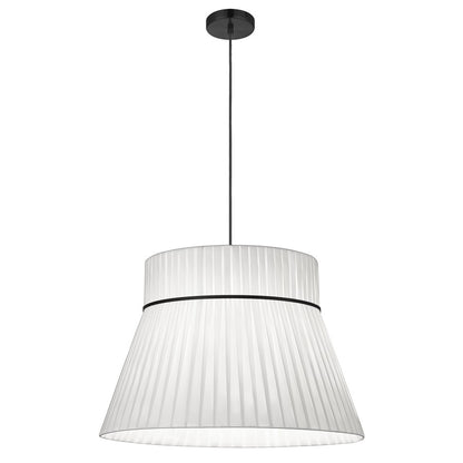 Dainolite Rochelle 24in 1-Light Pendant | Transitional Black and White Ribbon Shade | Kitchen Island & Dining Room | Model RCH-241P-MB-WH