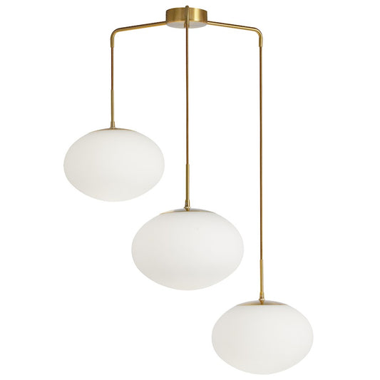 Dainolite Rachel 32in 3-Light Pendant | Contemporary Aged Brass and White Glass | Kitchen Island & Dining Room | 32 x 32 x 12 in | Model RCL-323P-AGB