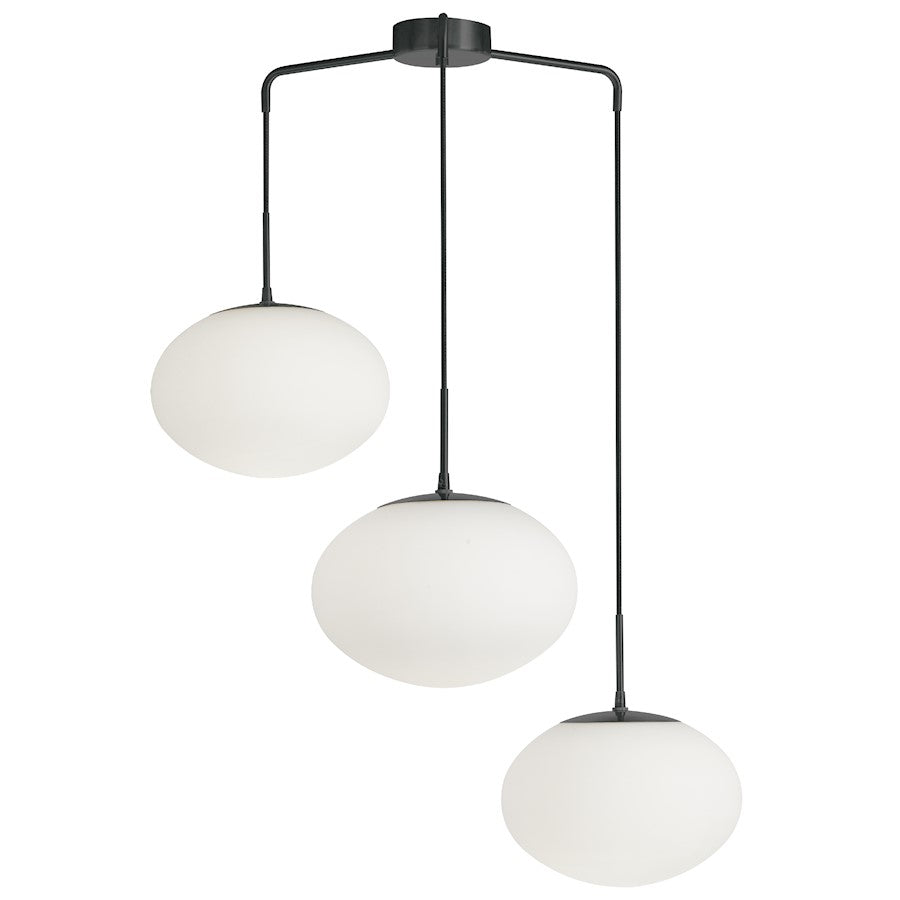 Dainolite Rachel 32in 3-Light Pendant | Contemporary Matte Black and White Glass | Kitchen Island & Dining Room | 32 x 32 x 12 in | Model RCL-323P-MB