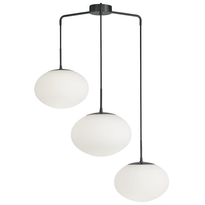 Dainolite Rachel 32in 3-Light Pendant | Contemporary Matte Black and White Glass | Kitchen Island & Dining Room | 32 x 32 x 12 in | Model RCL-323P-MB