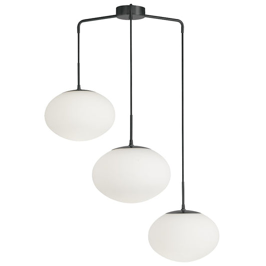 Dainolite Rachel 32in 3-Light Pendant | Contemporary Matte Black and White Glass | Kitchen Island & Dining Room | 32 x 32 x 12 in | Model RCL-323P-MB