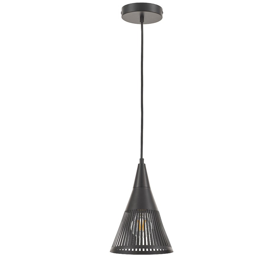 Dainolite Rebecca 7in 1-Light Pendant | Transitional Matte Black Metal | Kitchen Island & Dinette | 7 x 7 x 10.5 in | Model REB-71P-MB