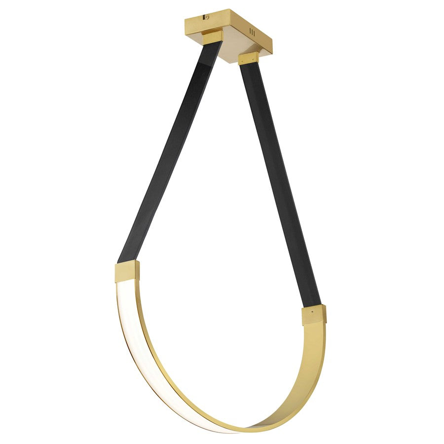 Dainolite Regan 24in 1-Light LED Pendant | Contemporary Aged Brass and Black Faux Leather | Kitchen Island & Dining Room | Model REG-241LEDP-AGB