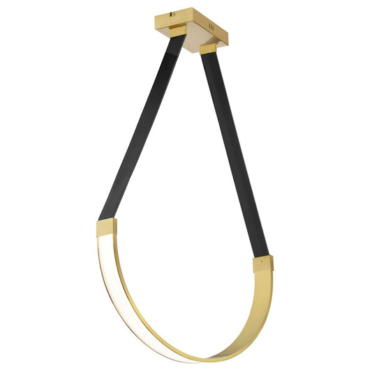 Dainolite Regan 24in 1-Light LED Pendant | Contemporary Aged Brass and Black Faux Leather | Kitchen Island & Dining Room | Model REG-241LEDP-AGB