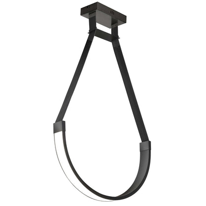 Dainolite Regan 24in 1-Light LED Pendant | Contemporary Matte Black and Black Faux Leather | Kitchen Island & Dining Room | Model REG-241LEDP-MB