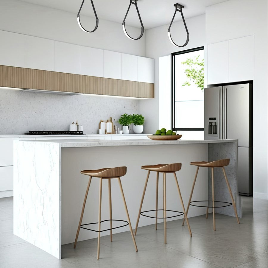 Dainolite Regan 24in 1-Light LED Pendant | Contemporary Matte Black and Black Faux Leather | Kitchen Island & Dining Room | Model REG-241LEDP-MB