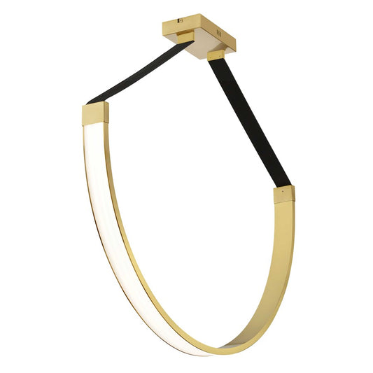 Dainolite Regan 40in 1-Light Pendant | Contemporary Aged Brass and Black Faux Leather | Kitchen Island & Dining Room | Model REG-401LEDP-AGB