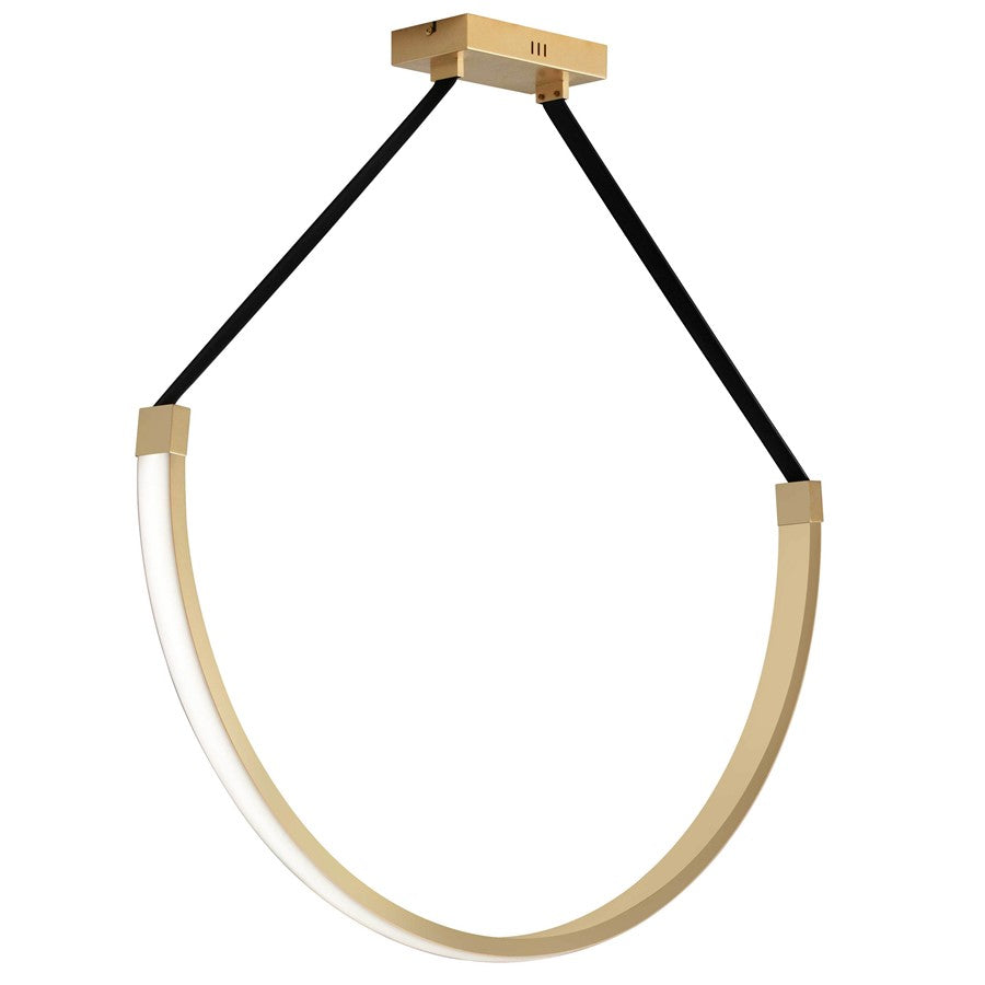 Dainolite Regan 40in 1-Light Pendant | Contemporary Aged Brass and Black Faux Leather | Kitchen Island & Dining Room | Model REG-401LEDP-AGB