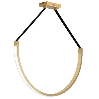 Dainolite Regan 40in 1-Light Pendant | Contemporary Aged Brass and Black Faux Leather | Kitchen Island & Dining Room | Model REG-401LEDP-AGB