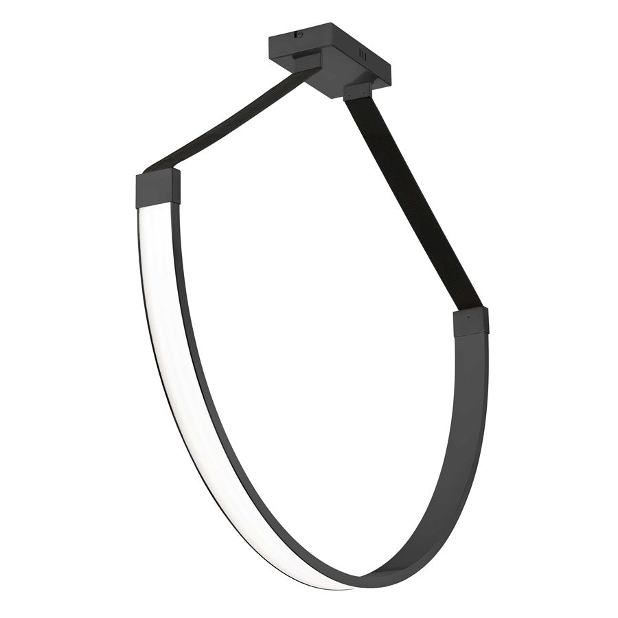 Dainolite Regan 40in 1-Light Pendant | Contemporary Matte Black and Black Faux Leather | Kitchen Island & Dining Room | Model REG-401LEDP-MB
