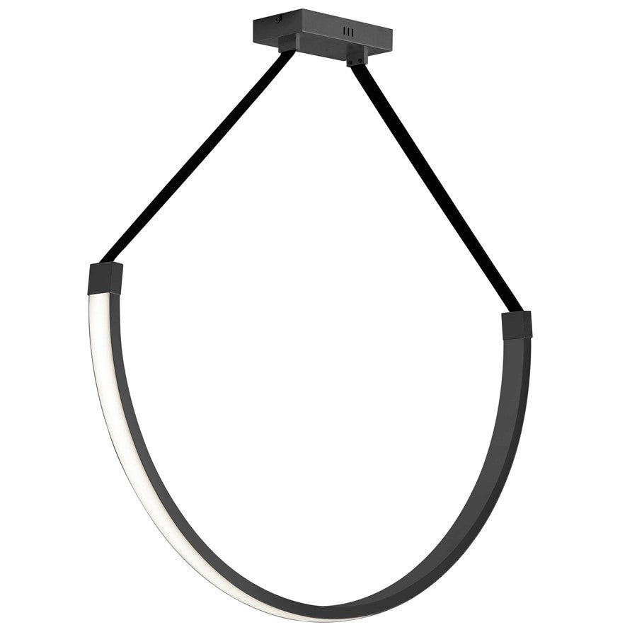 Dainolite Regan 40in 1-Light Pendant | Contemporary Matte Black and Black Faux Leather | Kitchen Island & Dining Room | Model REG-401LEDP-MB