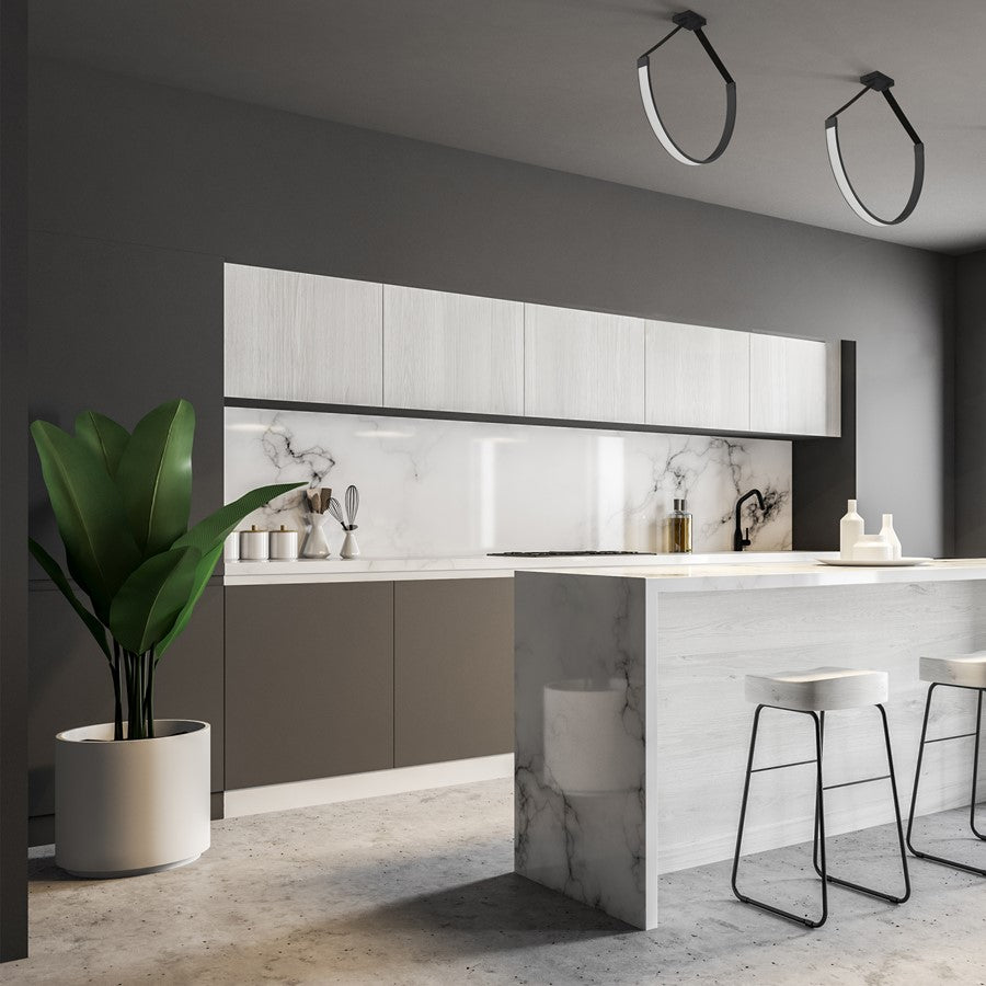 Dainolite Regan 40in 1-Light Pendant | Contemporary Matte Black and Black Faux Leather | Kitchen Island & Dining Room | Model REG-401LEDP-MB