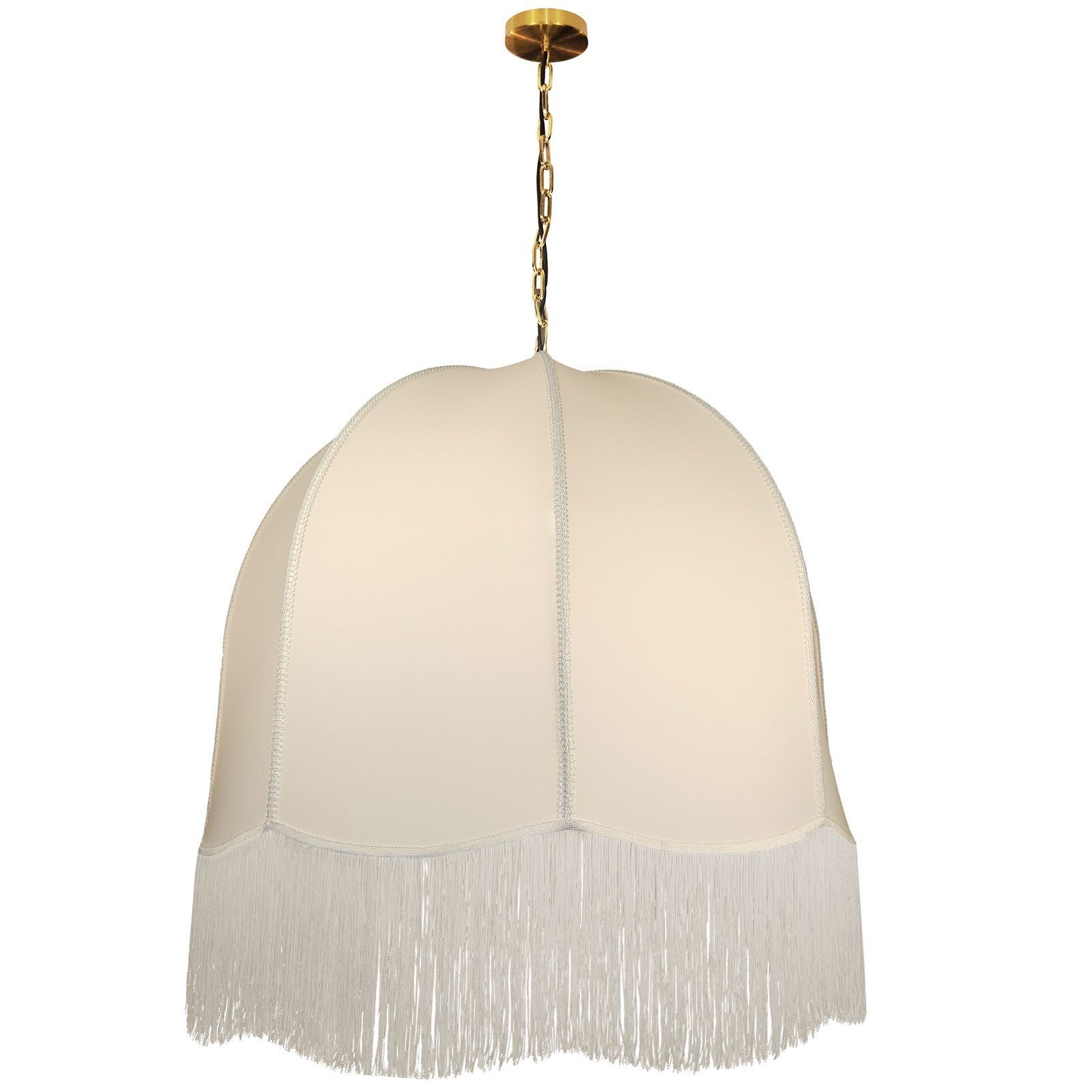 Dainolite Reina 30in 1-Light Pendant | Traditional Aged Brass and White Fabric Bell Shade | Dining Room & Entryway | 30 x 30 x 30 in | Model REN-301P-AGB