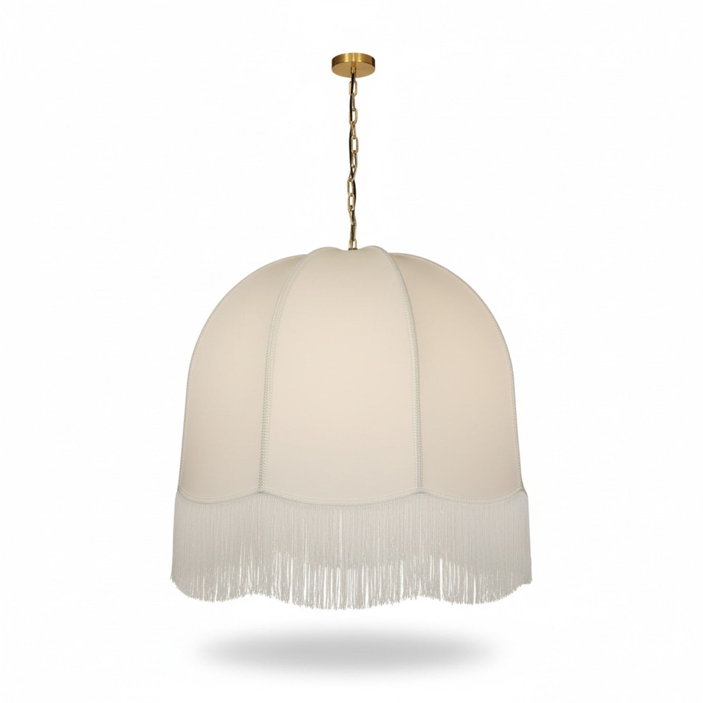 Dainolite Reina 30in 1-Light Pendant | Traditional Aged Brass and White Fabric Bell Shade | Dining Room & Entryway | 30 x 30 x 30 in | Model REN-301P-AGB