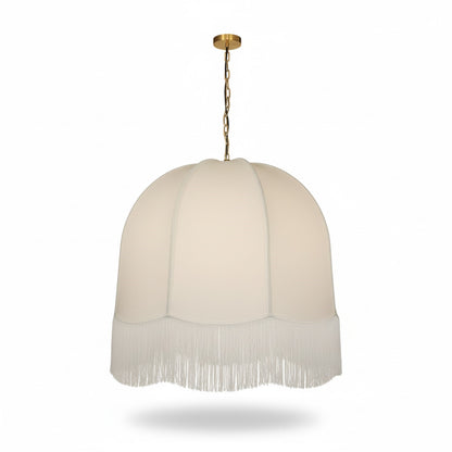 Dainolite Reina 30in 1-Light Pendant | Traditional Aged Brass and White Fabric Bell Shade | Dining Room & Entryway | 30 x 30 x 30 in | Model REN-301P-AGB