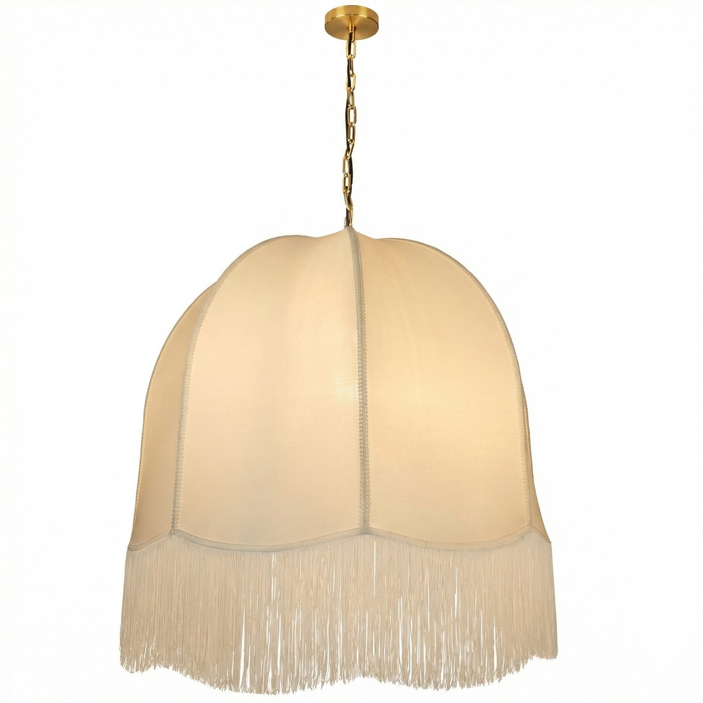 Dainolite Reina 30in 1-Light Pendant | Traditional Aged Brass and White Fabric Bell Shade | Dining Room & Entryway | 30 x 30 x 30 in | Model REN-301P-AGB
