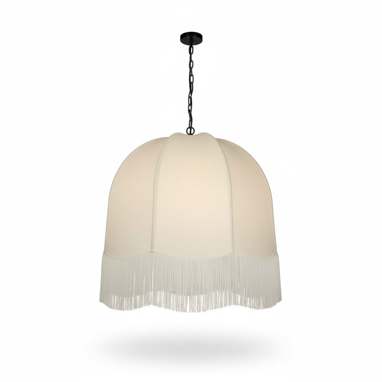 Dainolite Reina 30in 1-Light Pendant | Traditional Matte Black and White Fabric Bell Shade | Dining Room & Entryway | 30 x 30 x 30 in | Model REN-301P-MB