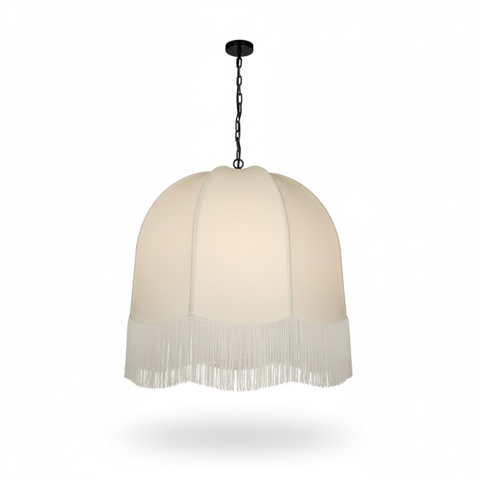 Dainolite Reina 30in 1-Light Pendant | Traditional Matte Black and White Fabric Bell Shade | Dining Room & Entryway | 30 x 30 x 30 in | Model REN-301P-MB