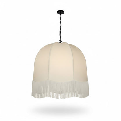 Dainolite Reina 30in 1-Light Pendant | Traditional Matte Black and White Fabric Bell Shade | Dining Room & Entryway | 30 x 30 x 30 in | Model REN-301P-MB