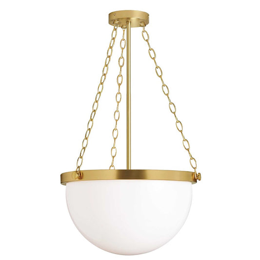 Dainolite Rhonda 15in 1-Light Pendant | Transitional Aged Brass and White Glass | Living Room & Hallway | 15.5 x 15.5 x 9.5 in | Model RHO-151P-AGB