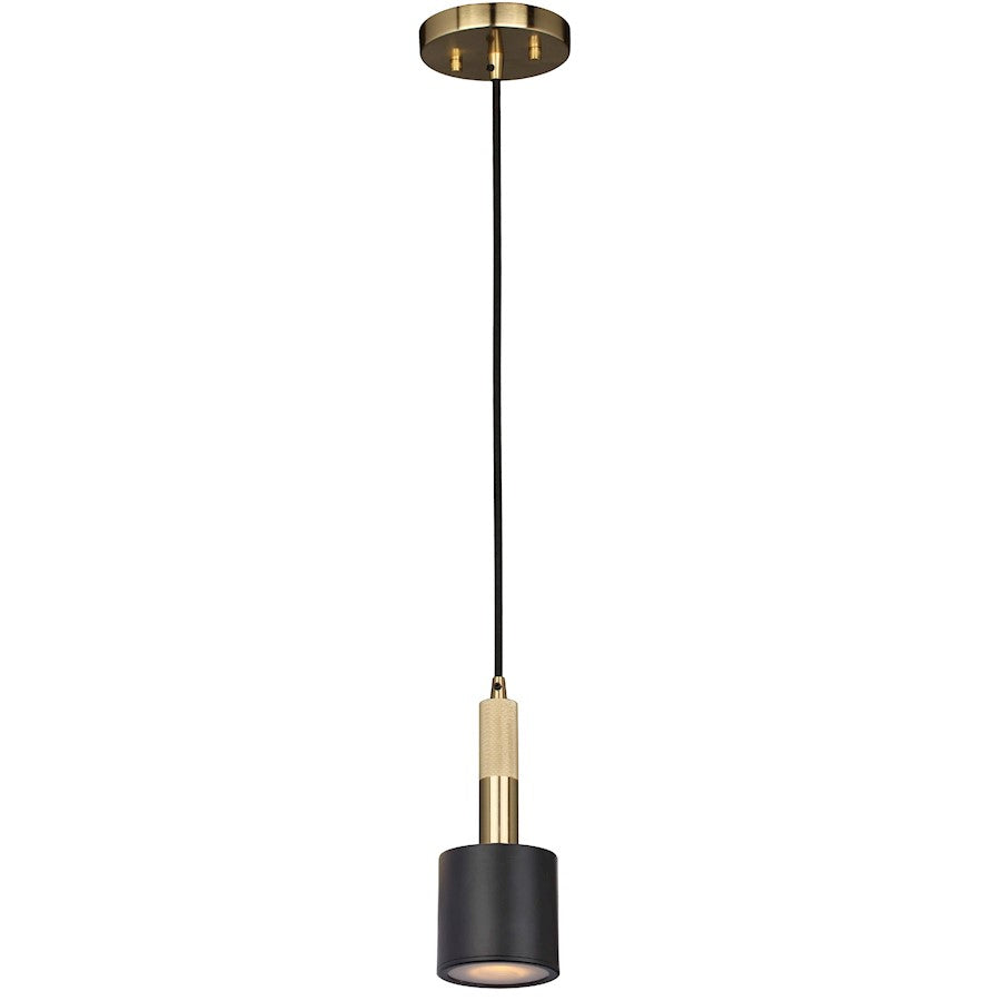 Dainolite Rhoswen 1-Light Pendant | Contemporary Matte Black and Aged Brass with Clear Frosted Acrylic | Kitchen Island | Model RHS-1P-MB-AGB
