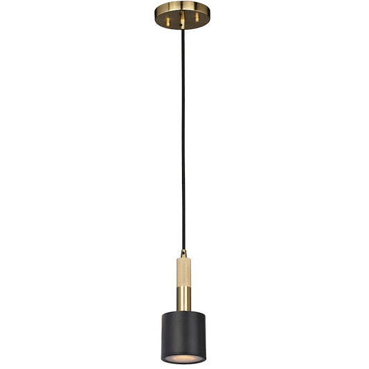 Dainolite Rhoswen 1-Light Pendant | Contemporary Matte Black and Aged Brass with Clear Frosted Acrylic | Kitchen Island | Model RHS-1P-MB-AGB