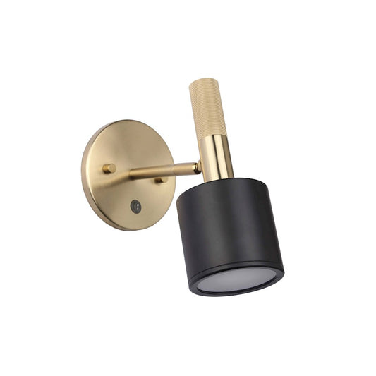 Dainolite Rhoswen 1-Light Wall Sconce | Contemporary Matte Black and Aged Brass with Clear Frosted Acrylic | Covered Patio | Model RHS-1W-MB-AGB