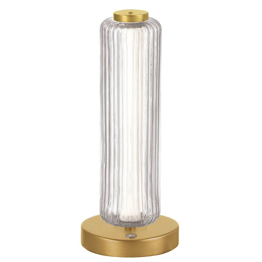 Dainolite Ramona 15in 1-Light Table Lamp | Contemporary Aged Brass and Clear Glass | Bedroom & Office Desk | 490 Lumens | Model RMA-1510LEDT-AGB