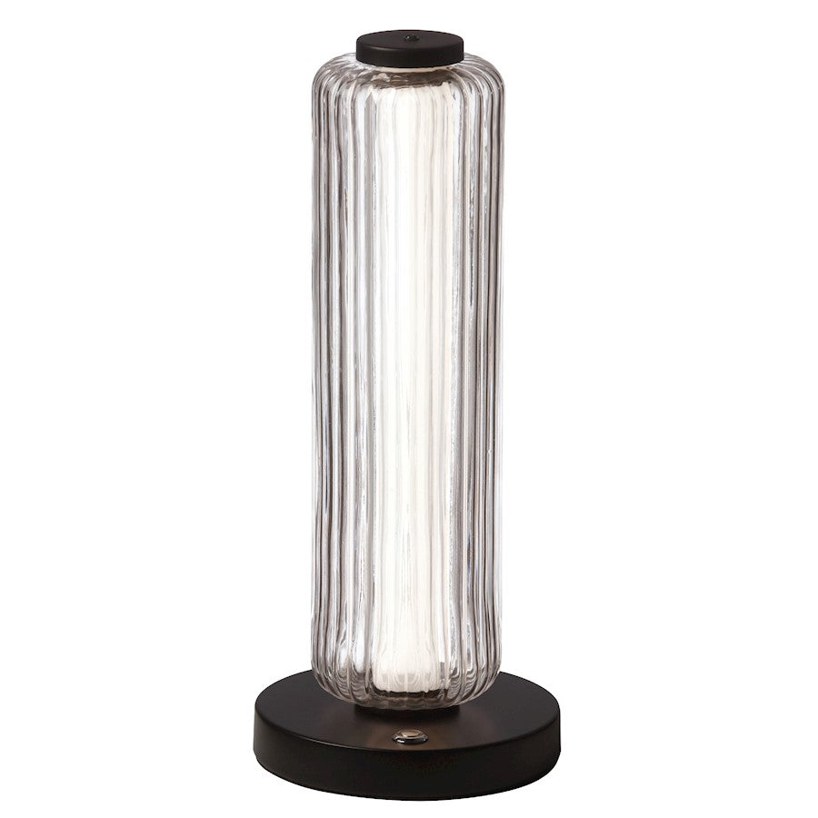 Dainolite Ramona 15in 1-Light Table Lamp | Contemporary Matte Black and Clear Glass | Bedroom & Office Desk | 490 Lumens | Model RMA-1510LEDT-MB