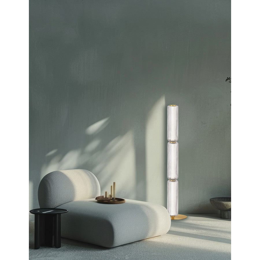 Dainolite Ramona 43in LED Floor Lamp | Contemporary Aged Brass and Clear Glass | Living Room & Bedroom Reading Light | Model RMA-4530LEDF-AGB