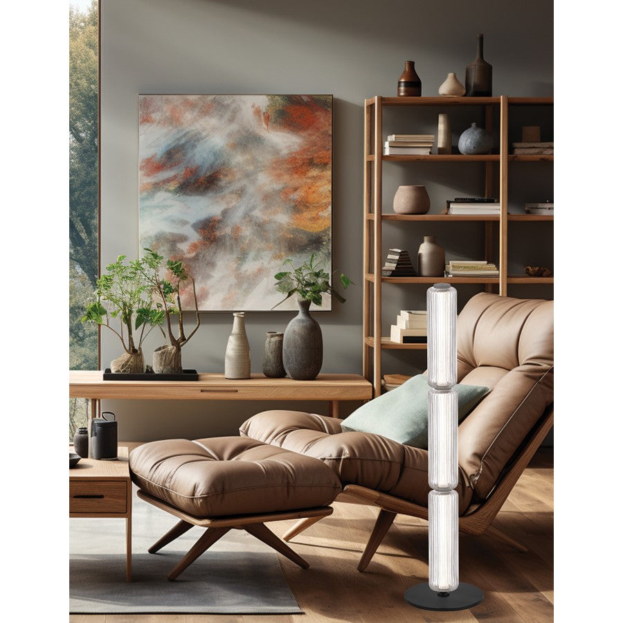 Dainolite Ramona 43in LED Floor Lamp | Contemporary Matte Black and Clear Glass | Living Room & Great Room | 4 x 4 x 43 in | Model RMA-4530LEDF-MB
