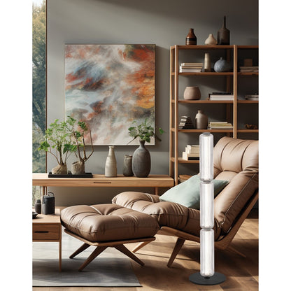 Dainolite Ramona 43in LED Floor Lamp | Contemporary Matte Black and Clear Glass | Living Room & Great Room | 4 x 4 x 43 in | Model RMA-4530LEDF-MB