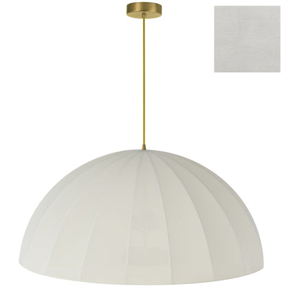 Dainolite Ronny 30in 1-Light Pendant | Transitional Aged Brass and Beige Fabric Dome | Dining Room & Entryway | 30 x 30 x 18 in | Model RON-301P-AGB