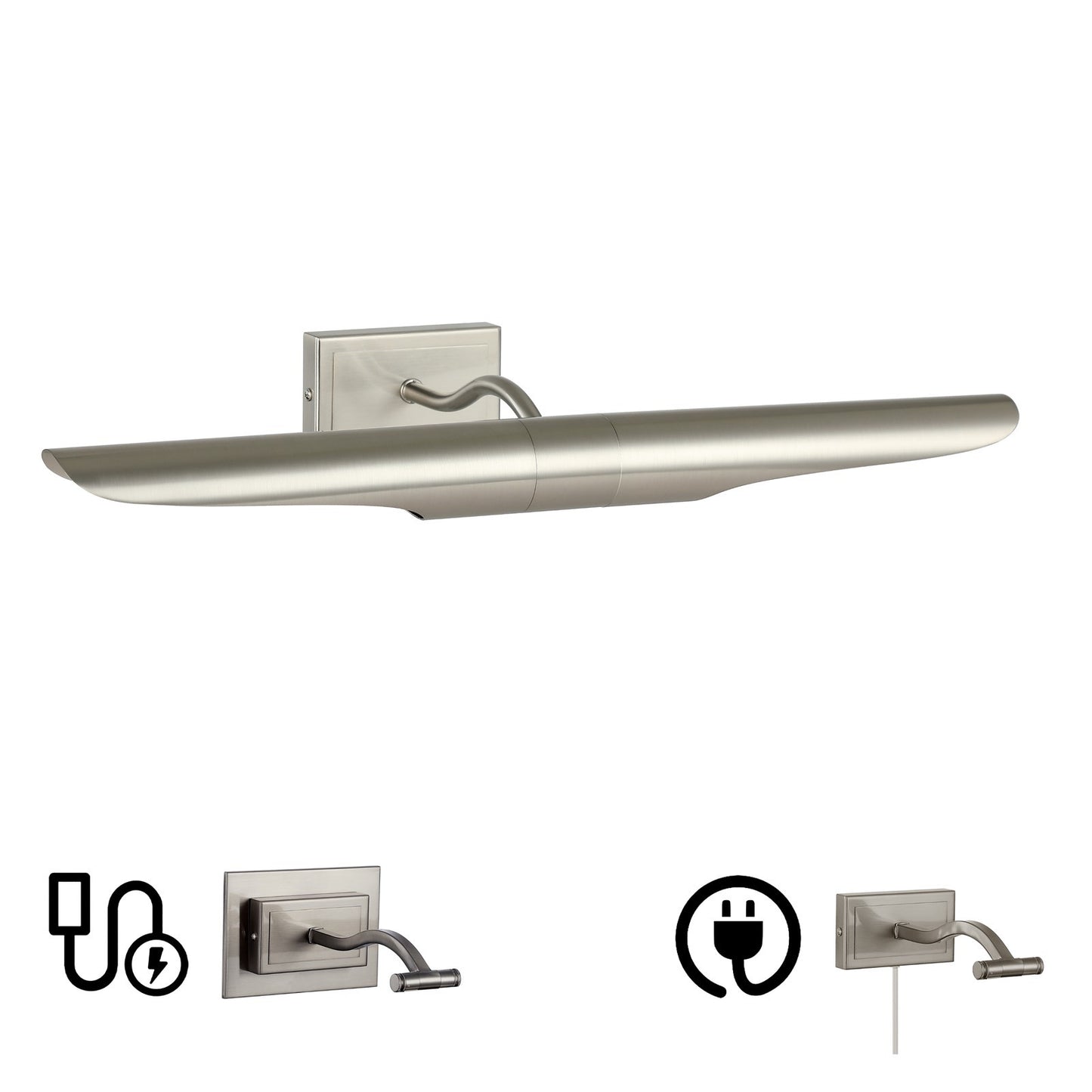 Dainolite Roselyn 22in 2-Light Picture Light | Contemporary Satin Chrome Metal | Living Room & Office Art Lighting | 9 x 22 x 4.75 in | Model RSN-222PIC-SC