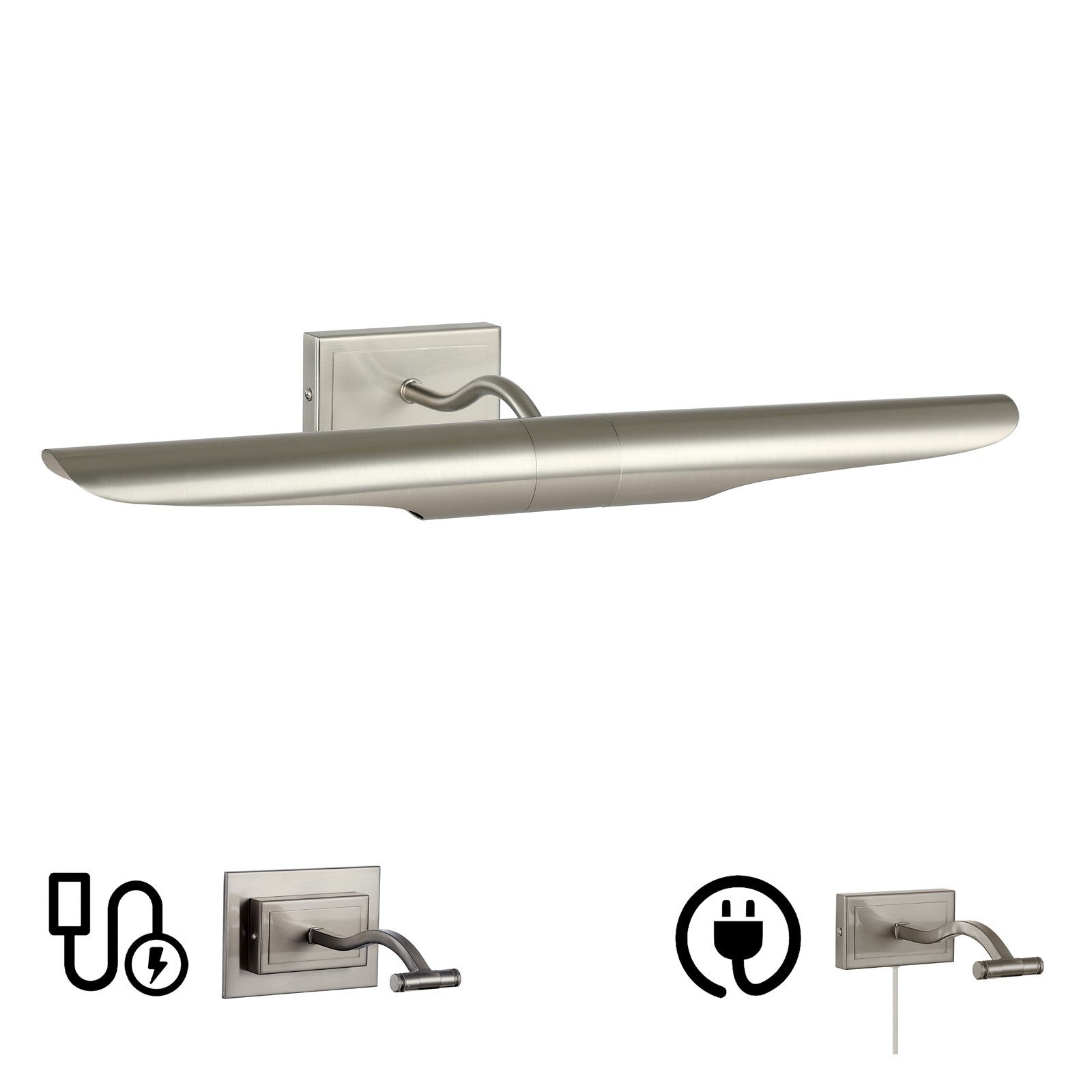 Dainolite Roselyn 22in 2-Light Picture Light | Contemporary Satin Chrome Metal | Living Room & Office Art Lighting | 9 x 22 x 4.75 in | Model RSN-222PIC-SC