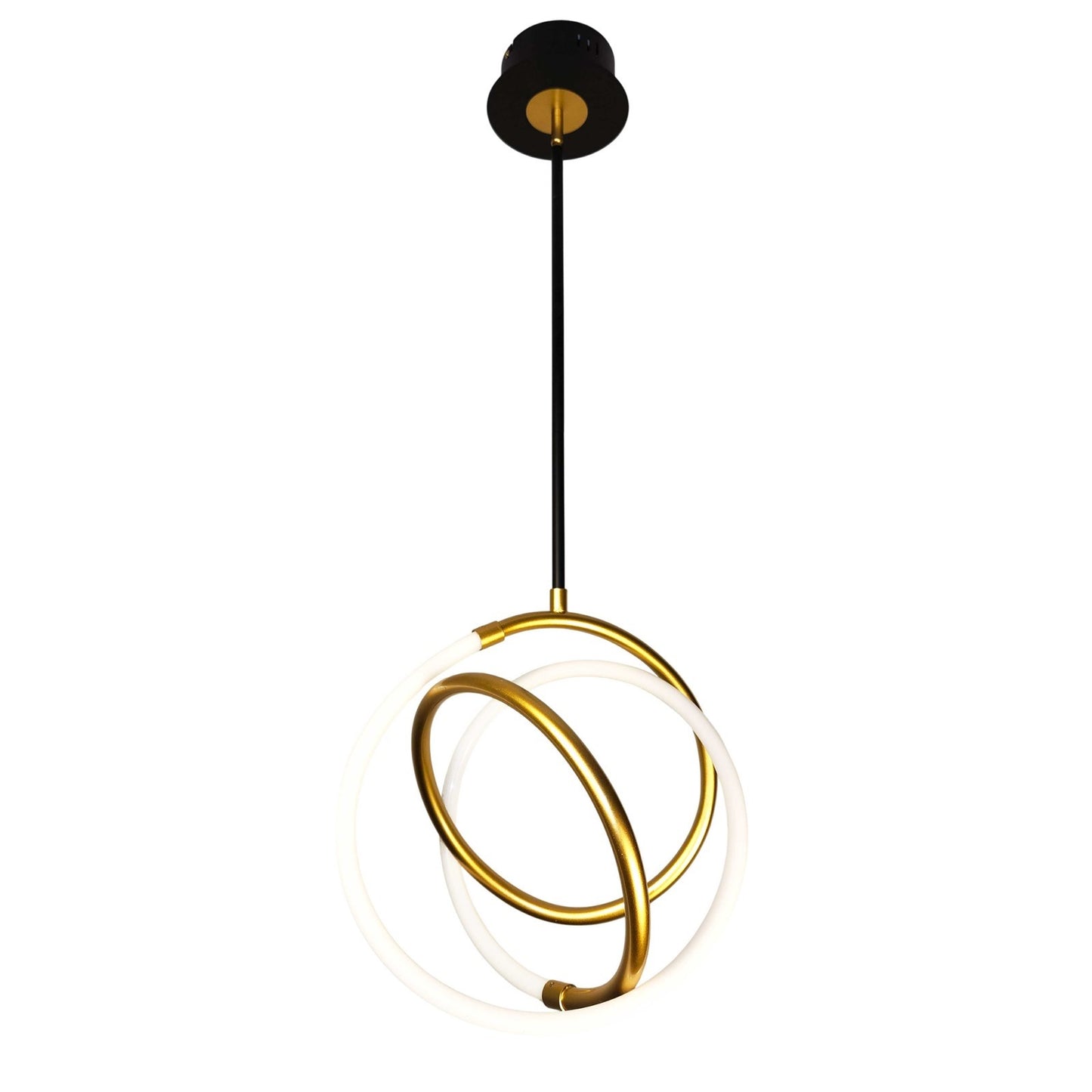Dainolite Raelynn 12.25in 1-Light LED Pendant | Modern Gold and Matte Black Metal with White Acrylic Shade | Kitchen Island | Model RYN-1211LEDP-GLD-MB