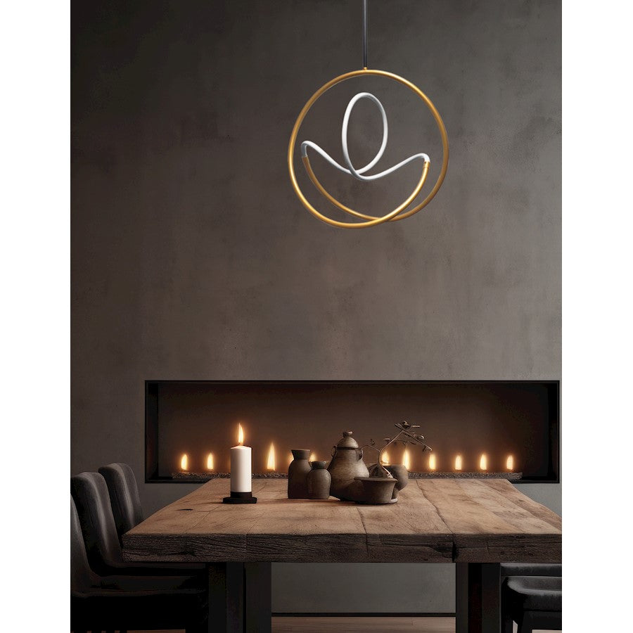 Dainolite Raelynn 25in 1-Light LED Pendant | Gold and Matte Black Metal with White Acrylic Shade | Foyer & Dining Room | Model RYN-2427LEDP-GLD-MB