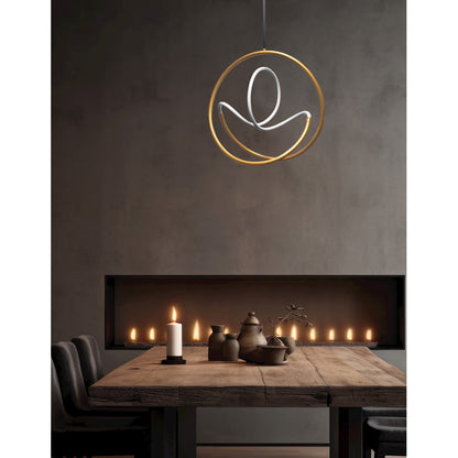 Dainolite Raelynn 25in 1-Light LED Pendant | Gold and Matte Black Metal with White Acrylic Shade | Foyer & Dining Room | Model RYN-2427LEDP-GLD-MB