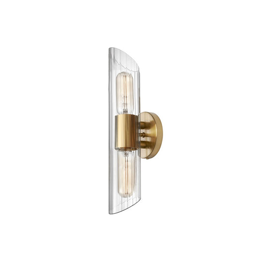 Dainolite Samantha 16in 2-Light Vanity Light | Clear Glass and Aged Brass Metal | Bathroom & Powder Room | 16 x 4.25 x 4.75 in | Model SAM-162W-AGB