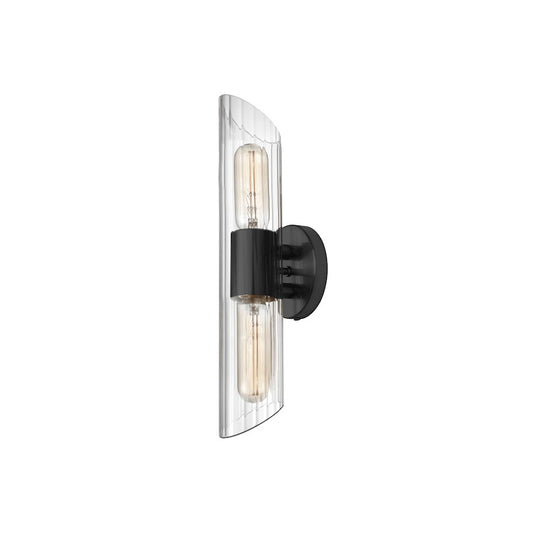 Dainolite Samantha 16in 2-Light Vanity Light | Clear Glass and Matte Black Metal | Bathroom & Powder Room | 16 x 4.25 x 4.75 in | Model SAM-162W-MB